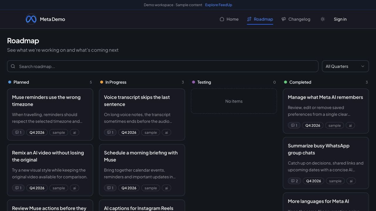FeedUp actual product interface